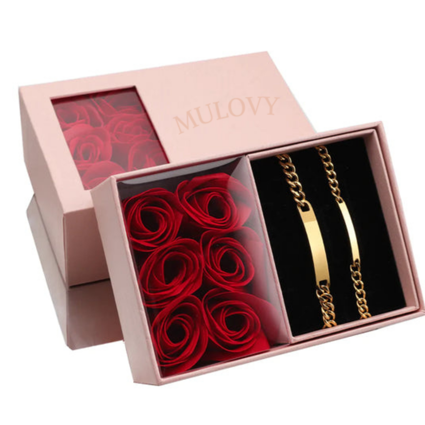 🌹 Ensemble de bracelets gravés - avec boîte de roses éternelles